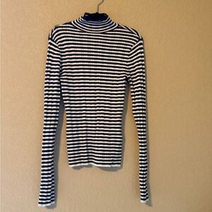 Abercrombie & Fitch Striped Mock Neck Long Sleeve Top |  Navy/White | XS